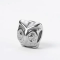 Polished silver owl bead charm in stainless steel with fine feather textures and hollow core - Feather Owl (8# Steel Color)