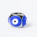 Blue enamel evil eye 8mm square stainless steel spacer bead for DIY jewelry - Dark Blue