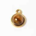 Golden stainless steel round pendant featuring a polished natural brown tiger eye stone - Tiger's Eye (A0194/A0195-1# Small)