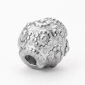 Perle d'espacement en acier inoxydable avec motif floral gaufré pour bijoux DIY - Couleur Acier (Style Boule Florale)