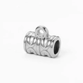 Cuenta cilíndrica floral de acero plateado con anillo para collares artesanales - Acero 3# (Tubo con Patrón U Corto)