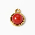 Gold plated stainless steel round pendant featuring a polished red natural stone inlay - Red Agate (A0194/A0195-3# Small)