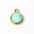 Gold plated stainless steel pendant with round turquoise stone for DIY jewelry - Turquoise (A0194/A0195-5# Small)