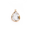 Colgante de cristal en forma de pera con bisel de acero inoxidable dorado y anilla - Gota de Agua Blanca
