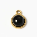 Round black natural stone pendant with gold stainless steel setting and top loop charm - Obsidian (A0194/A0195-8# Small)