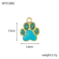 Golden bear paw pendant with blue enamel and rhinestones, 1.5cm x 1.4cm dimensions - Sky Blue Paw Style (BP3128B2)