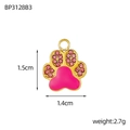 Pink paw print pendant size details 1.5cm by 1.4cm with gold plating and zircon stones - Bright Pink Paw Style (BP3128B3)
