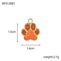 Orange paw print charm pendant with zircon inlay and golden finish for DIY jewelry - Orange Paw Style (BP3128B1)