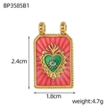 Detailed view of Baroque rectangle pendant with red enamel and blue evil eye design - Red Square Plate (BP3585B1)