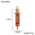 Detailed size specifications for a gold syringe-shaped charm showing height and width - Red Syringe (HP2249B3)