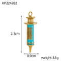 Detailed view of vintage gold syringe pendant with blue enamel and 2.3cm height dimension - Sky Blue Syringe (HP2249B2)