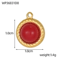 Vintage stainless steel round pendant with red stone and golden rope texture 1.0cm - Rope Edge Red Style-1.0cm (WP36831D8)