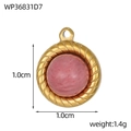 Detail of 1.0cm natural pink stone pendant with gold twisted rope border and closed ring - Rope Edge Pink Style-1.0cm (WP36831D7)