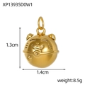 Macro shot of 1.3cm gold vacuum plated lucky cat pendant with size and weight metrics - Lucky Cat Bell (XP13935D0W1)