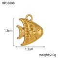 Macro detail of a 3D gold-plated tropical fish pendant with scale texture and dimensions - Small Fish (HP3380B)