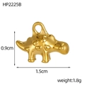 Detailed view of a small golden dinosaur pendant with heart patterns and dimensions - Small Dinosaur (HP2225B)
