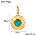 Detail showing dimensions of round malachite stone pendant with golden beaded border - Malachite Texture Style-1.6cm (HP41778B7)