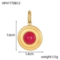 Macro shot of 1.6x1.4cm gold-plated round pendant with red gemstone and beaded texture - Red Pave Style-1.6cm (HP41778B12)