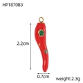 Detailed close-up of a red chili pendant with green star patterns and gold ring - Red Chili Pepper Pendant (HP1870B2)