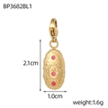Detailansicht goldener Palm-Anhänger mit rosa Steinen, Abmessungen 2,1cm x 1,0cm - Rosa Gehämmerter Ovaler Anhänger (BP3682BL1)