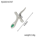 Detailansicht der silbernen Schlangenring mit grünem Stein inklusive Maßangaben - Silber Grün Strass Auge Schlange Offener Ring (FJ32031A7A7)