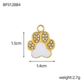 Golden stainless steel bear paw pendant with white enamel and sparkling zircon stones - White Paw Style (BP3128B4)