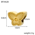 Vue détaillée d'une perle papillon dorée avec dimensions pour bijoux DIY - Forme de Papillon (BP3462B)