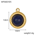 Detailed close-up of a 1.0cm gold round pendant featuring a blue lapis lazuli stone inlay - Rope Edge Lapis Style-1.0cm (WP36831D5)