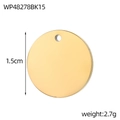 Dettaglio di un ciondolo rotondo in acciaio inossidabile dorato lucido da 1,5 cm - Oro 15mm (WP48278BK15)