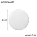 Dettaglio di un ciondolo tondo bianco da 2,5 cm con misure e foro per cordoncino - Argento 25mm (WP48278AK25)