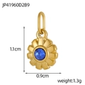 Détail d'un pendentif fleur dorée avec pierre bleue et dimensions indiquées - Pendentif Pierre de Naissance Bleue de Septembre (JP41960D2B9)