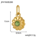 Pendentif tournesol doré avec zircon vert et dimensions de 1,1 cm x 0,9 cm en détail - Pendentif Pierre de Naissance Vert Olive d'Août (JP41960D2B8)