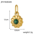 Vue détaillée du petit pendentif fleur doré avec pierre verte et dimensions du bijou - Pendentif Pierre de Naissance Verte de Mai (JP41960D2B5)