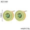 Fashionable gold earrings with green enamel inlay and micro-set zircon stones, 1cm diameter - Light Green Round Style (BE2134B1)