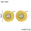Detail of 1.0cm gold earrings with yellow enamel finish and center crystal stud - Yellow Round Style (BE2134B2)