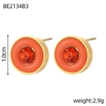 Detail view of colorful enamel earrings featuring red crystal centers and orange rings - Orange Red Round Style (BE2134B3)
