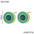 Detail van 1,0cm groene emaille oorbellen met kristal en 18K gouden PVD-coating afwerking - Donkergroene Ronde Stijl (BE2134B5)