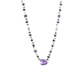 Detailed view of layered beaded necklace with amethyst pendant and geometric gold beads - Amethyst Raw Stone Beaded Style (YXX0654B)