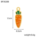 Detail of 1.1cm orange carrot enamel pendant with green leaves and gold plated loop - Carrot (BP3028B)