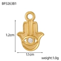 Detailansicht Gold Hamsa Hand Anhänger mit Zirkon, Größe 1,2 cm x 1,1 cm und 1,0 g Gewicht - Klarer Zirkon Stil (BP3263B1)