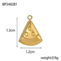 Vue détaillée du pendentif pizza en acier doré avec dimensions et poids du produit - Pendentif Pizza Doré (BP3482B1)