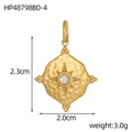 Close-up of a gold oval pendant with hammered texture and a sparkling birthstone - Clear Rhinestone Hammered Pendant (HP48798B0-4)