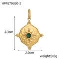 Detailed view of irregular oval gold pendant with dimensions 2.3cm x 2.0cm and 3.0g weight - Green Rhinestone Hammered Pendant (HP48798B0-5)