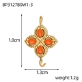 Goldener Kleeblatt-Anhänger mit orangen Steinen, 1,8x1,3cm und 1,2g für DIY-Schmuck - Orange Vierblättrige Blume Verbinder (BP3127B0W1-3)