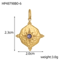 Detail of gold hammered diamond pendant with purple birthstone and star engraving - Dark Purple Rhinestone Hammered Pendant (HP48798B0-6)