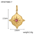 Macro view of hammered gold oval pendant with purple birthstone and dimension markings - Pink Rhinestone Hammered Pendant (HP48798B0-7)