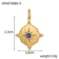 Detailed size view of a vintage oval stainless steel pendant with blue birthstone - Dark Blue Rhinestone Hammered Pendant (HP48798B0-9)