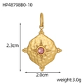 Detailed size chart of gold stainless steel pendant with pink stone and 3.0g weight - Pale Purple Rhinestone Hammered Pendant (HP48798B0-10)