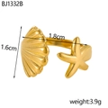 Anello aperto regolabile con stella marina e conchiglia dorata dal design nautico - Anello Aperto Stella Marina e Conchiglia Oro (BJ1332B)