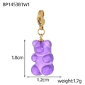 Macro view of purple gummy bear charm with gold clasp showing dimensions 1.8cm x 1.2cm - Purple Bear Pendant With Lobster Clasp (BP1453B1W1)